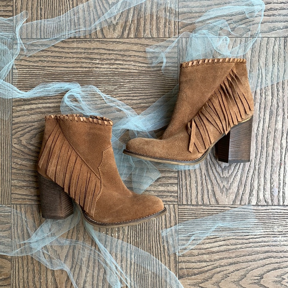 New Tan Suede Western Fringe Bootie